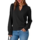 Tankaneo Womens Puff Long Sleeve Tunic Tops Trendy Casual V Neck Fall Shirts Loose Fit Basic Tees