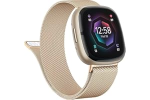 Mugust Metal Band Compatible with Fitbit Sense 2 / Sense Bands/Fitbit Versa 4 / Versa 3 Bands Women Men, Stainless Steel Mesh