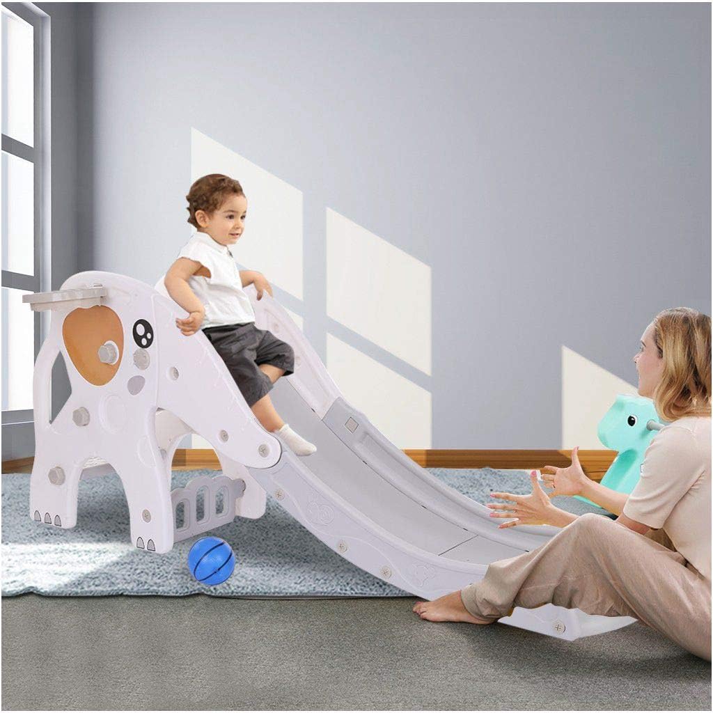 Toddler Climber and Swing Set | 3 in 1 Kids Play Climber Slide Playset Indoor Outdoor Playground Toy with Basketball Hoops Activity Center in Backyard (from US, White)