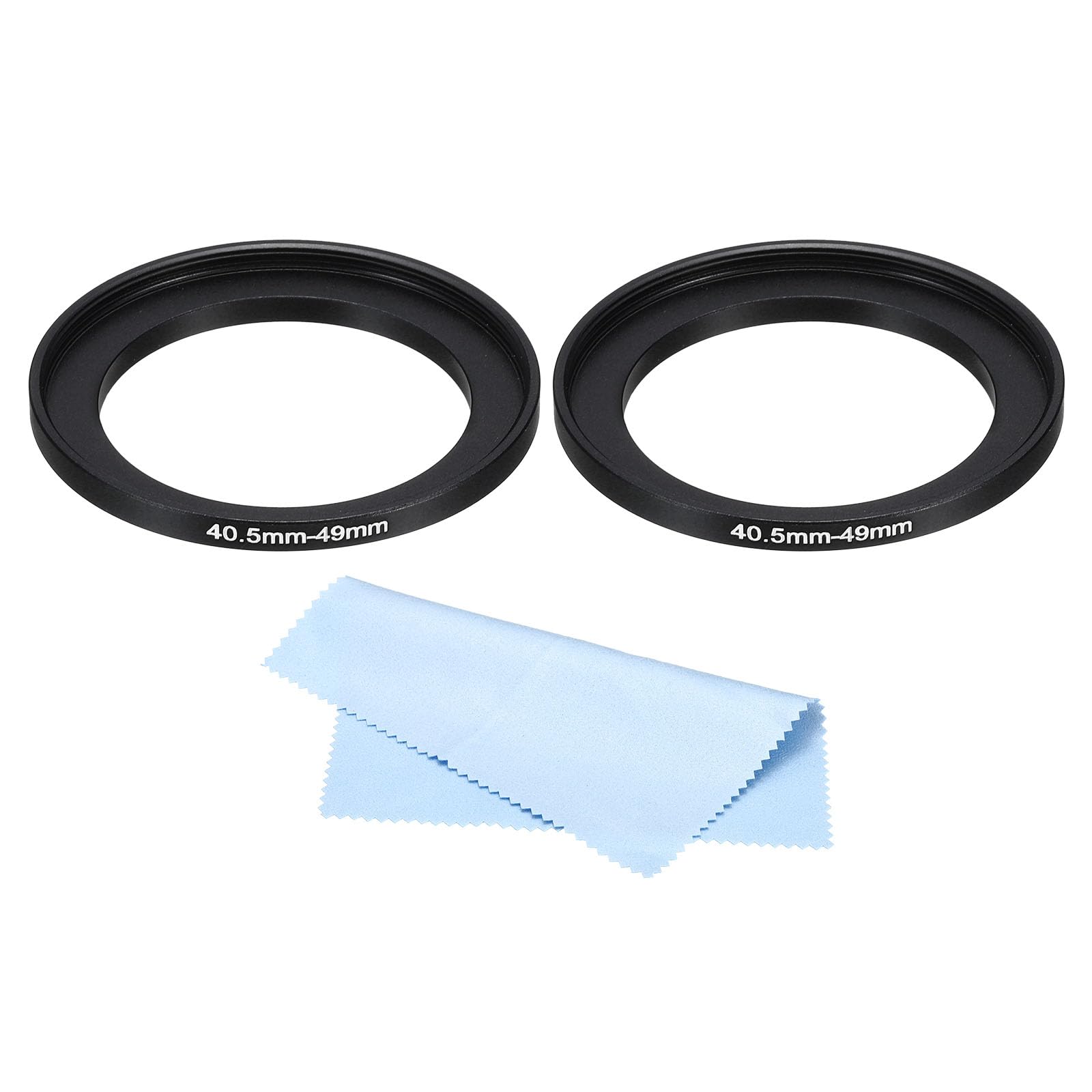 PATIKIL 40.5mm-49mm Metal Step Up Ring with Cleaning Cloth, 2 Pack Camera Lens Filter Adapter Ring Aluminum Filter Adapter Ring for Camera Lenses Hood, Black