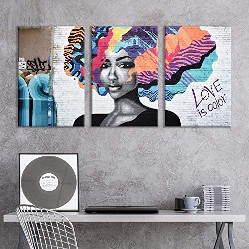 Anzona 3 Panel Canvas Wall Art Paintings, Triptych Street Graffiti Series, Love is Color, Giclee Print Gallery Wrap Modern Home Decor Ready to Hang Wall Decor, 24''x36'' x 3 Panels