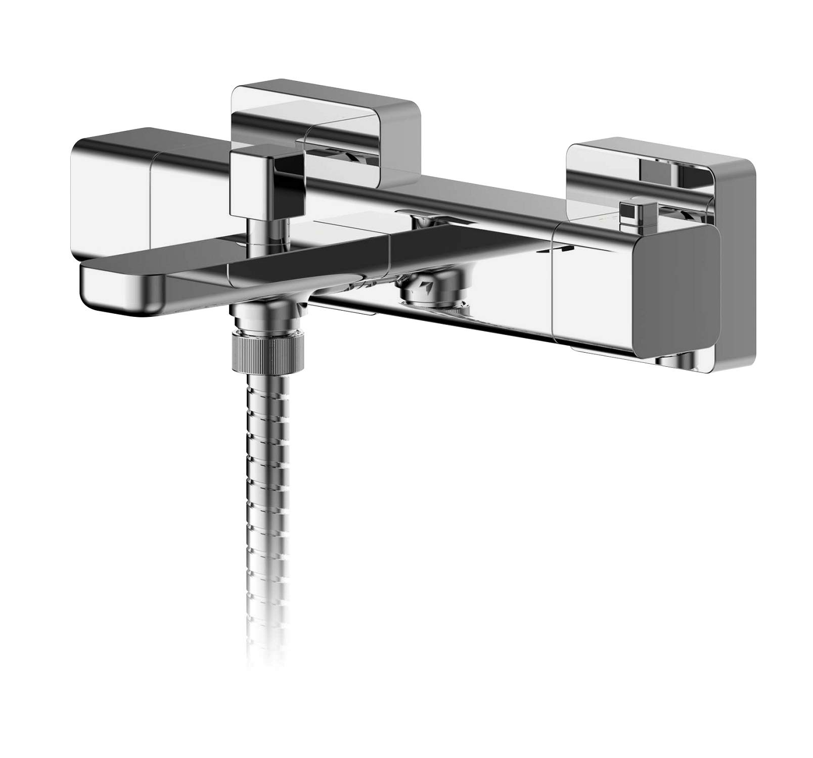 Nuie WIN503 Windon Modern Bathroom Wall Mount Square Thermostatic Bar Valve with Bottom Outlet, 55mm x 261mm, Chrome