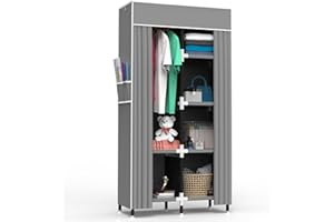 Tidyfy Portable Closet Wardrobe with 6 Storage Shelves and 1 Hanging Rack | Small Closet Clothes Organizer Portable Wardrobe Closet for Hanging Clothes (Grey)