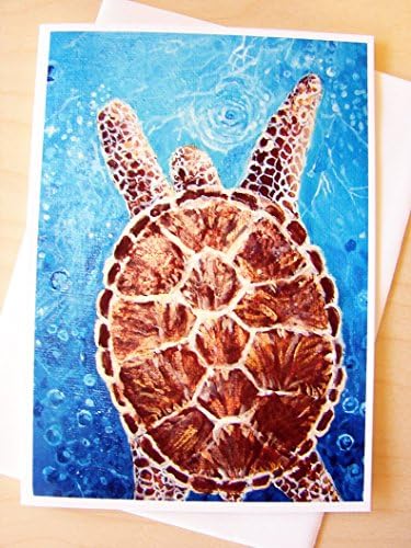 Fine Art Print Greeting Card **Sea Turtle Pearls of Love** 5x7 inch Card is BLANK INSIDE - Comes With White Envelope