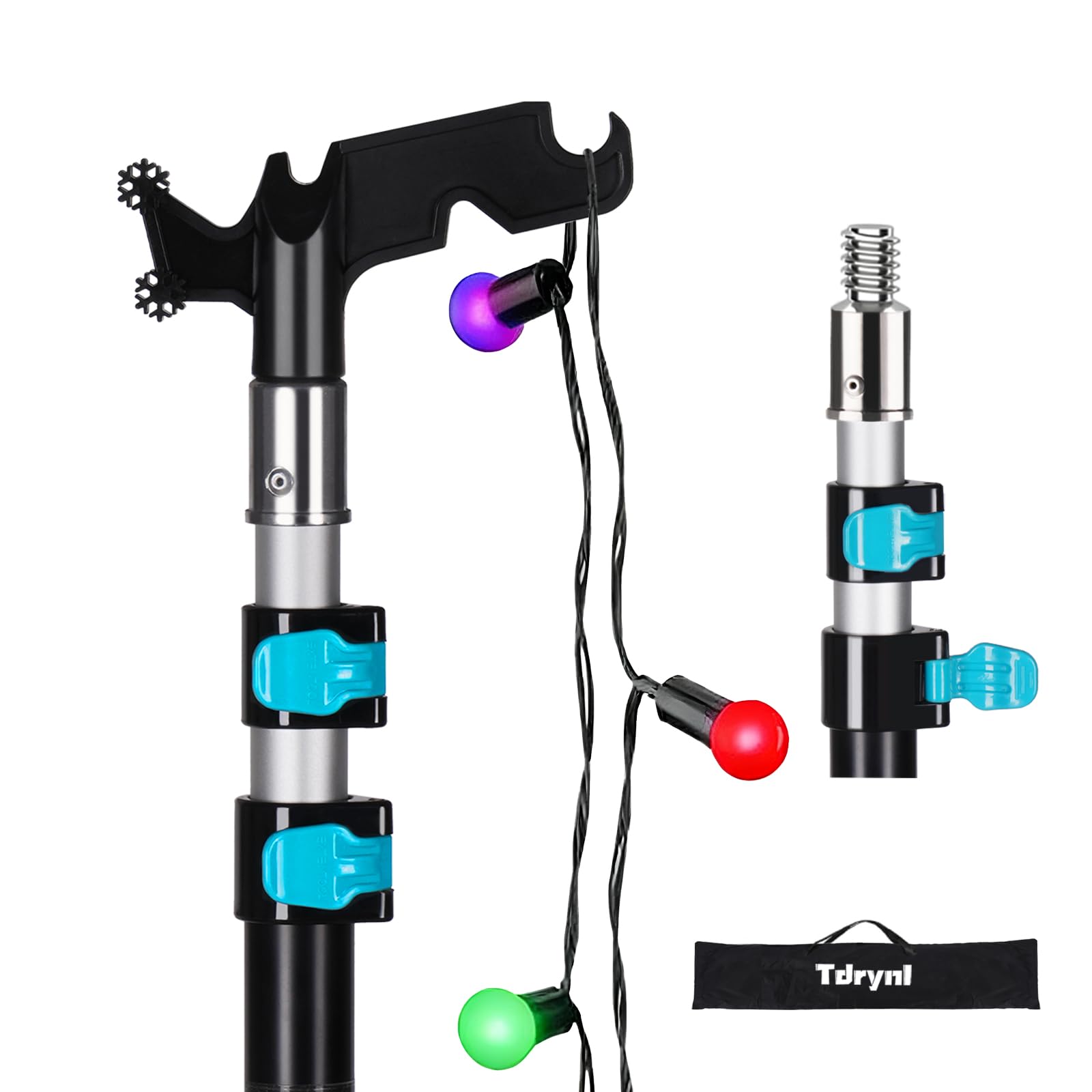 Photo 1 of 12 FT Telescopic Christmas Light Pole with Hook | Lightweight Aluminum Extension Pole for Outdoor String Lights, Holiday Decorations, Bird Feeders | Ladderless High Reach Tool with Universal Thread