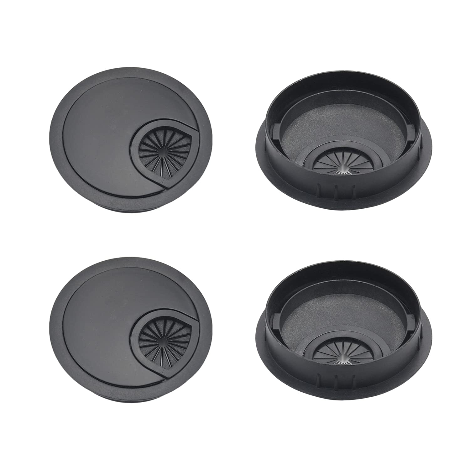 MroMax 2.28" Desk Grommet Zinc Alloy 58mm Cable Hole Cover Cord Desk Grommets Arrange Wires Organizer for Home Office Desk Cable Cord Black 4Pcs