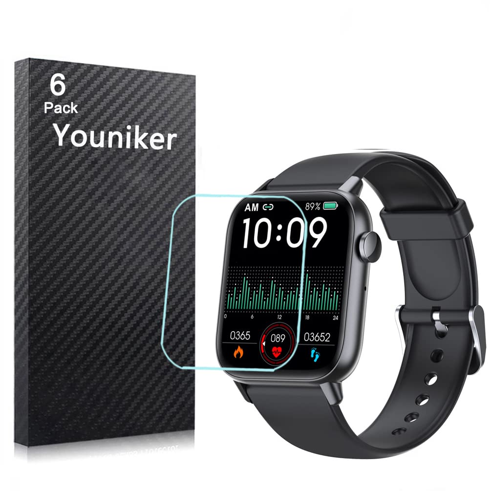Youniker 6 Pack Compatible with GT HITGX 1.72'' Screen Protector Film Compatible with Upgraded BT5.0 1.72 inch Smart Watch Screen Protectors Foils Cover Crystal Clear HD Anti-Scratch