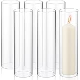 Yaomiao 6 Pcs Hurricane Glass Candle Holders Sleeve Open Ended Glass Bottomless Candle Cover Cylinder Hurricane Clear Chimney Shade Tube Cover for Baby Shower Wedding Party(3 x 10 Inch)