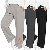 Yearntown 3 Pack Women's Plus Size Fleece Lined Sweatpants, Wide Leg Thermal Winter Pants, Warm Yoga Lounge Joggers