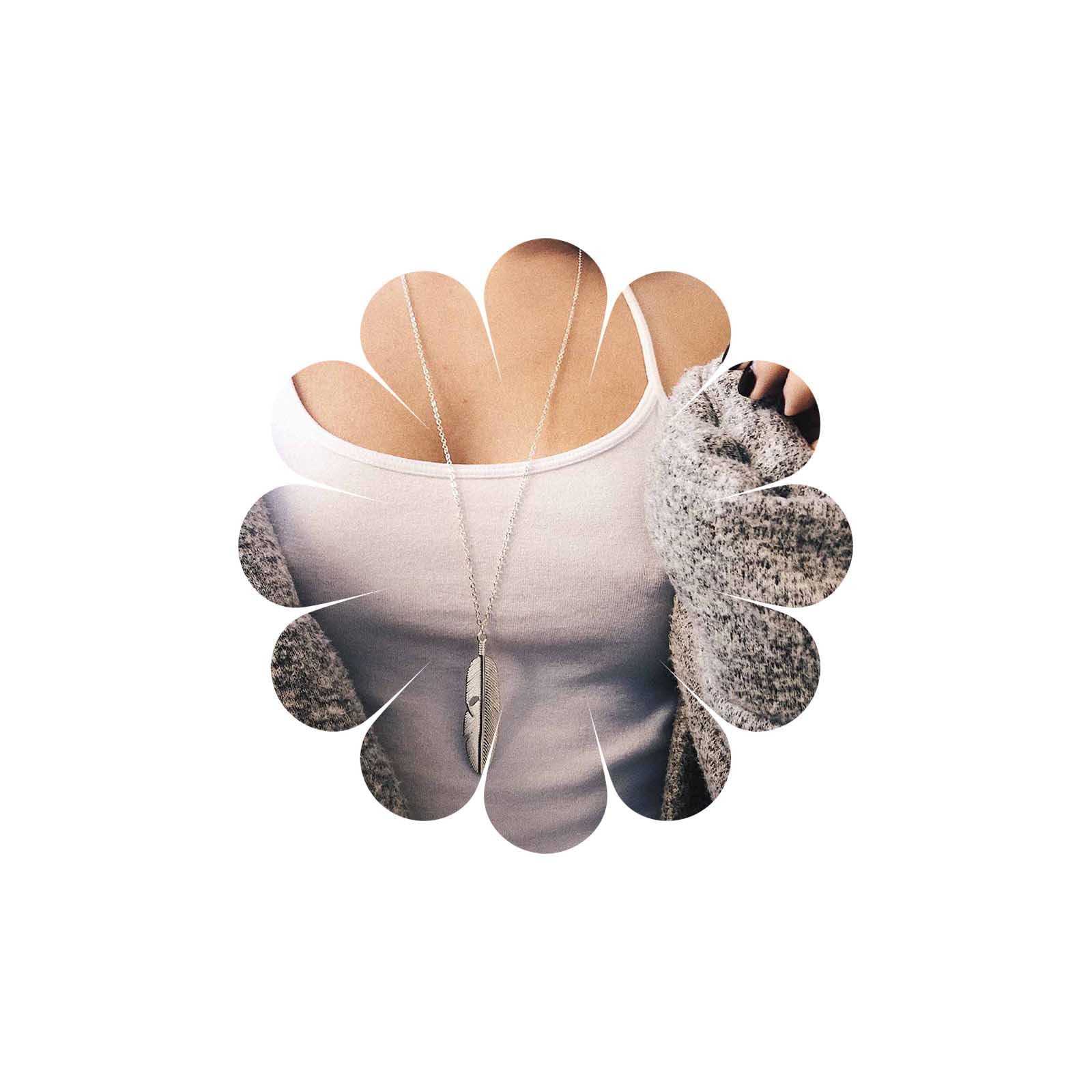 Sttiafay Silver Feather Pendant Necklace Chain Boho Long Chain Charm Necklace Jewelry for Women and Girls