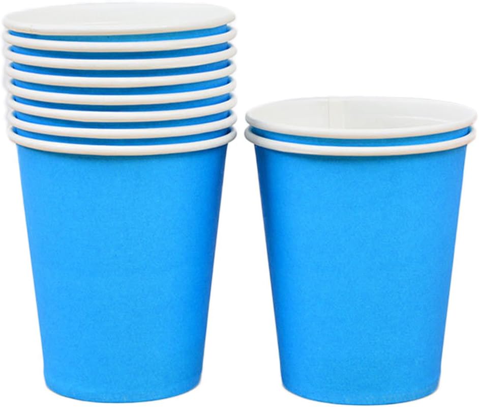 Mackur Paper Drinking Cups Disposable Tableware for Party Disposable Paper Cups Hot Drinks Cold for Parties Paper Cups for Hot Drinks 250 ml Pack of 10, Paper, blue, 250 ml