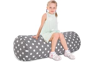SANFERGE Stuffed Animal Storage Bean Bag Chair Cover (No Filler), Cylinder Plush Toy Storage Stuff and Sit Seat for Kids Boys and Girls, Canvas Large Soft Sit & Play Sofa with YKK Zipper