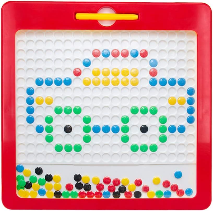 Hobaby Magnetic Drawing Pad, Creative Doodle Board Toys, with 130pcs Dots and 10 Double-Sided Picture Cards,Educational Travel Doodle Toys for Toddler Kids Children(L, Red): Toys & Games