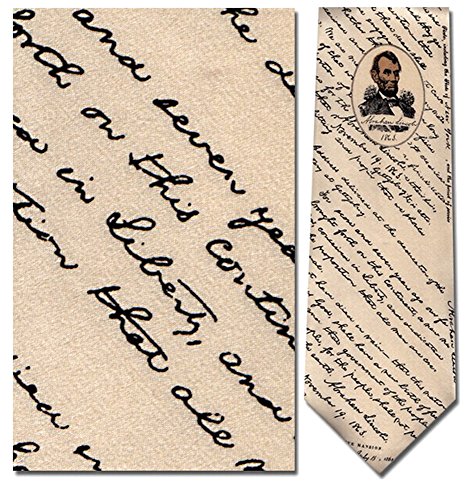Mens 100% Silk Beige Lincoln's Gettysburg Address Necktie Tie Neckwear