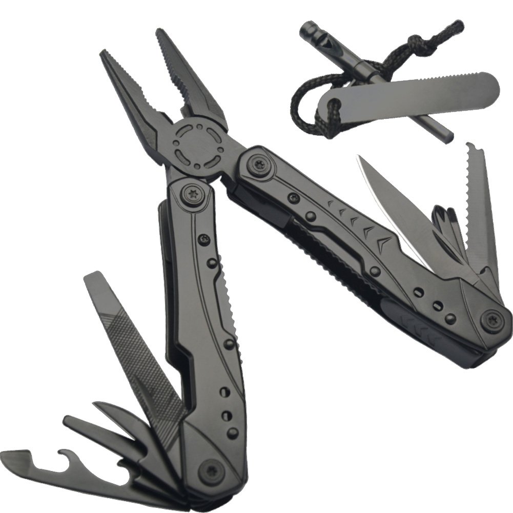 Multitool Pliers Newild 12-in-1 Multi Purpose Pocket tool Set with Knife Fire Starter Nylon Sheath Durable Black Oxide Super Hardened 420 Stainless Steel for Survival,Camping,Fishing,Hunting,Hiking