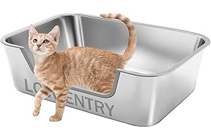 Stainless Steel Cat Litter Box with Low Entry, Litter Pan for Small and Medium Cats, Easy to Clean, Non-Stick, Odor-Free, Sui