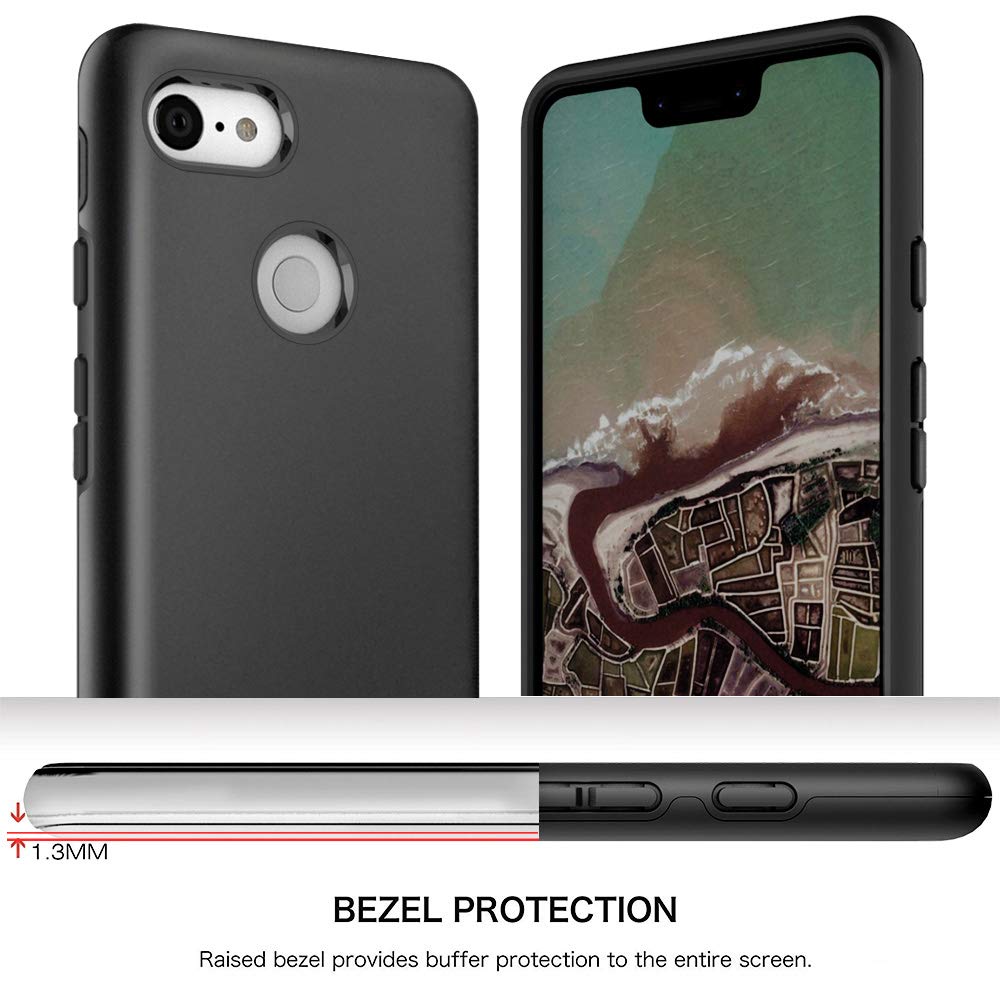 Google Pixel 3 XL Case, Androgate Hybrid Matte Shock Absorption Protective Back Cover Bumper Case for Google Pixel XL3, Black