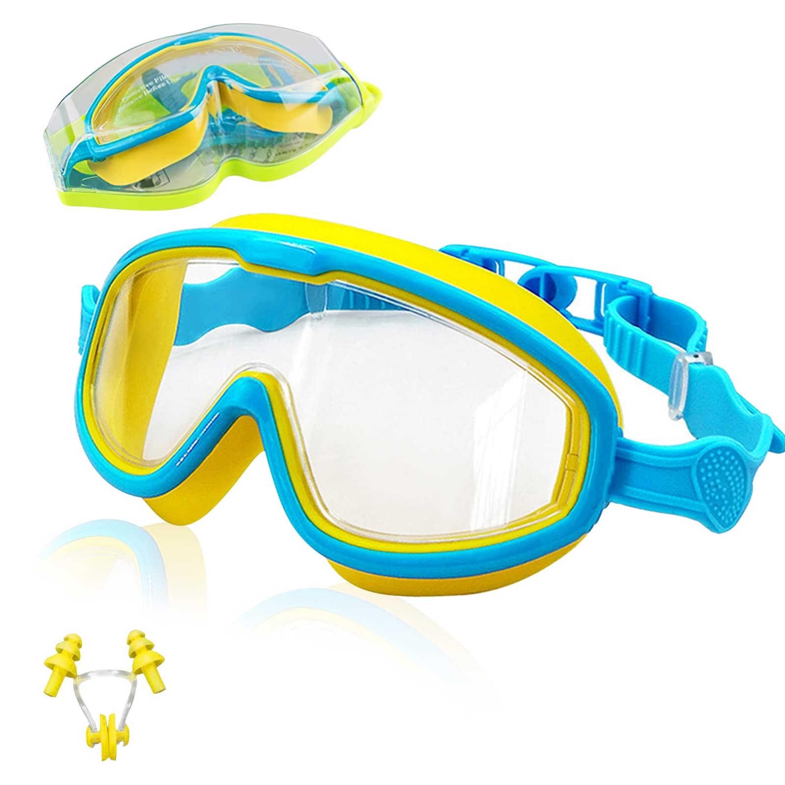 ProChosen Kids Swimming Goggles, Swimming Goggles for Kids Children Teens Age 3-15 Waterproof Anti-Fog UV Protection No Leaking, Boys Girls Swimming Goggles Kids 6-14 with Nose Clip & Earplugs(Blue)
