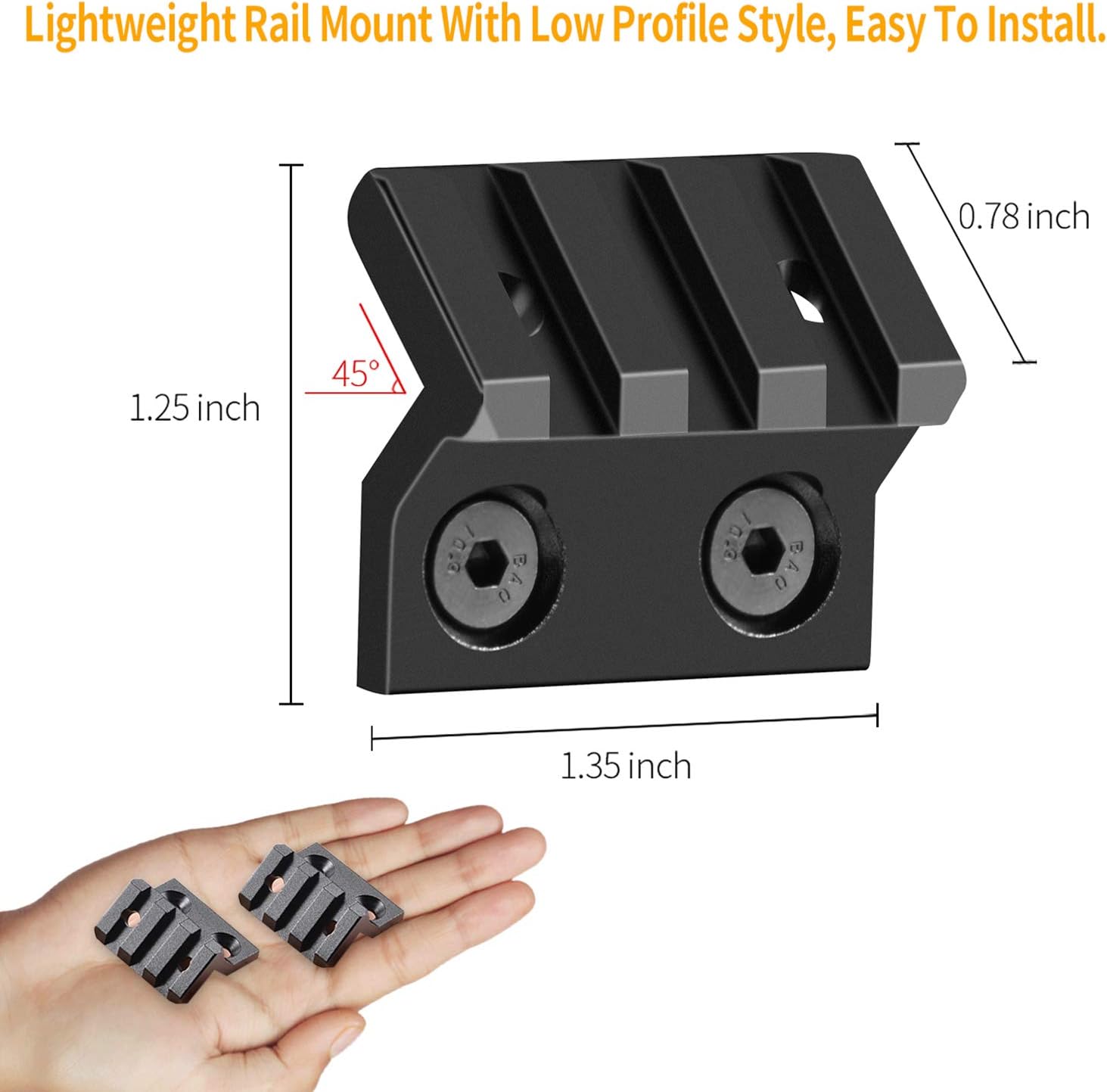 MLOK Offset Rail Mounts, VIAKEY 3 Slot Aluminum 45 Degree Angle Offset Side Flashlight Optic Sight Picatinny Rail Mount for M-LOK System - 2 Pack (3 Slot - 2 PCS) : Sports & Outdoors