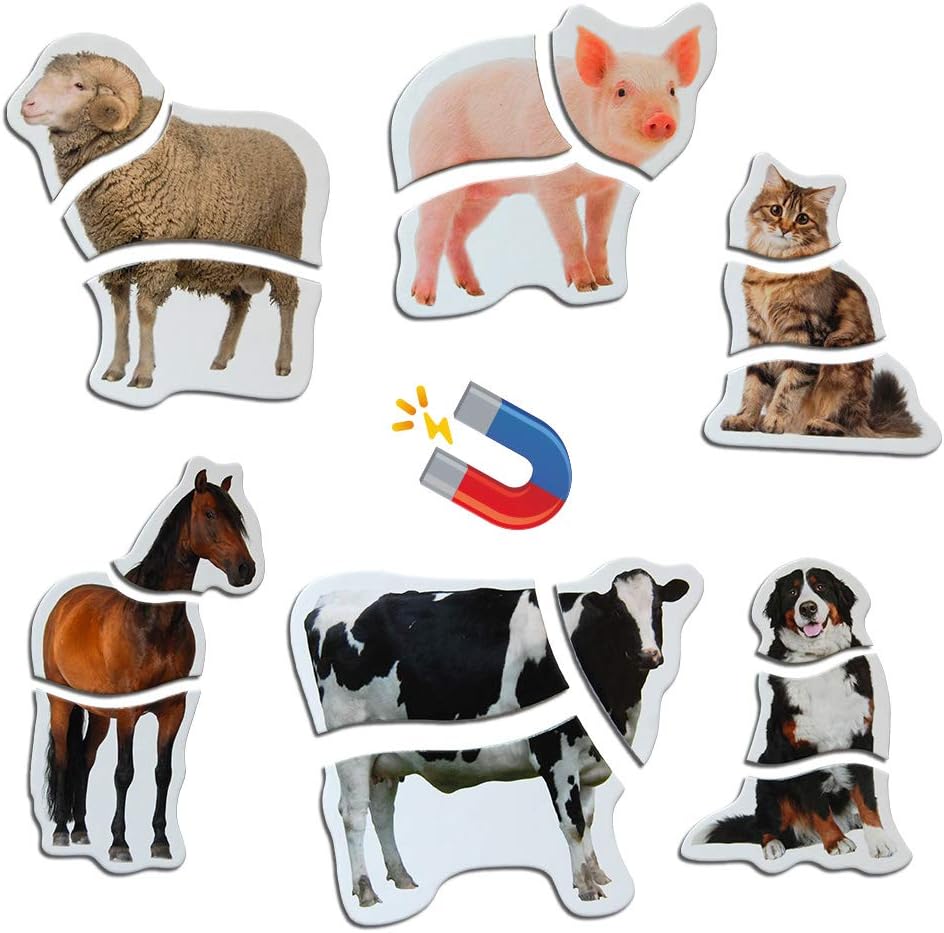 Farm Animal Magnetic Puzzle for Kids, Magdum, 6 Farm Animals with 18 Magnetic Pieces, First Learning Puzzle Game for Toddlers
