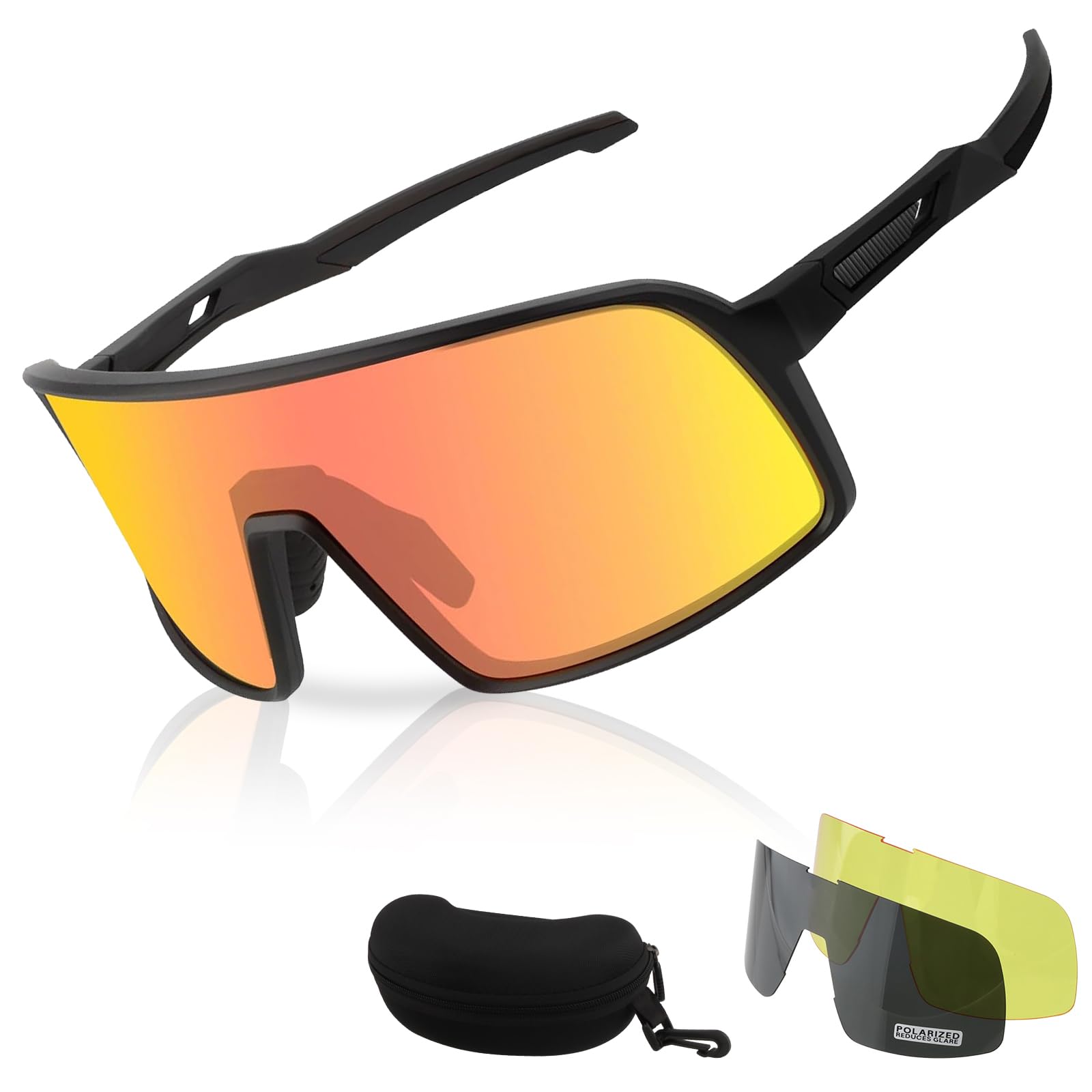 FOCUHUNTER Sports Glasses for Men Women, Cycling Eyewear for Baseball Running Cycling Glasses 3 Lenses