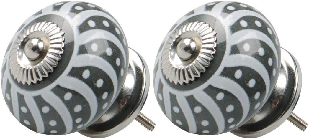 sourcing map 2pcs Ceramic Knobs Vintage Knob Drawers Round Pull Handle Furniture Cupboard Wardrobe Dresser Door Decorative, Gray