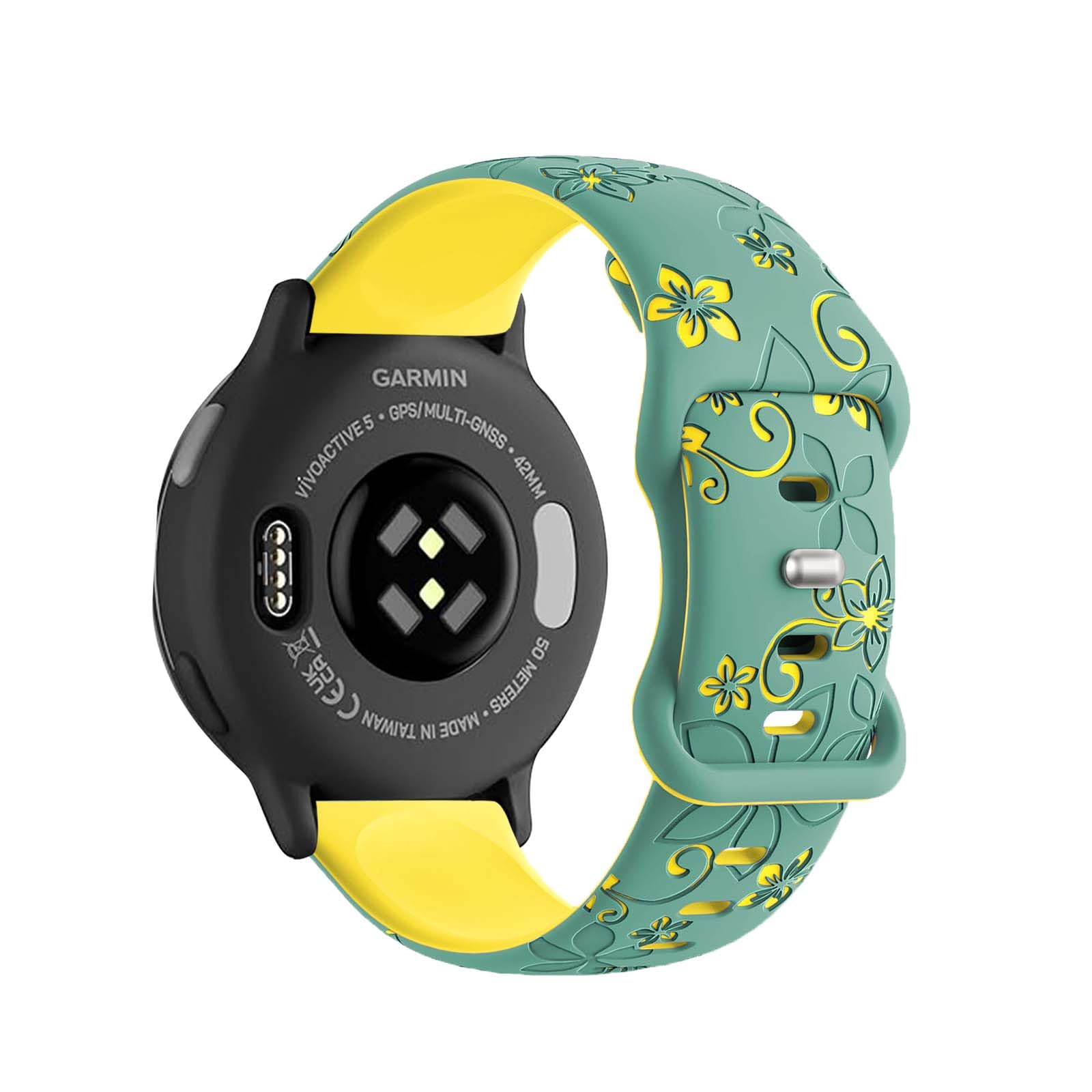 Two-Tone Flower Engraved Bands Compatible with Garmin Vivoactive 6/Vivoactive 5/3/3 Music Watch Bands, 20mm Soft Silicone Strap for Galaxy Watch 7/6/5/5 Pro 4,Venu Sq 2/Forerunner 55/165/245/645