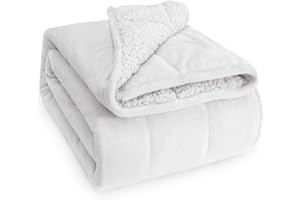 Sivio Sherpa Fleece Weighted Blanket for Adult, 15lbs Heavy Fuzzy Throw Blanket with Soft Plush Flannel, Reversible Queen Size Super Soft Extra Warm Cozy Fluffy Blanket, 60x80 Inch Dual Sided White