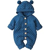 OBEEII Baby Girl Boy Sweater Romper Knitted Overall Hooded Jumpsuit Cute Warm Clothes
