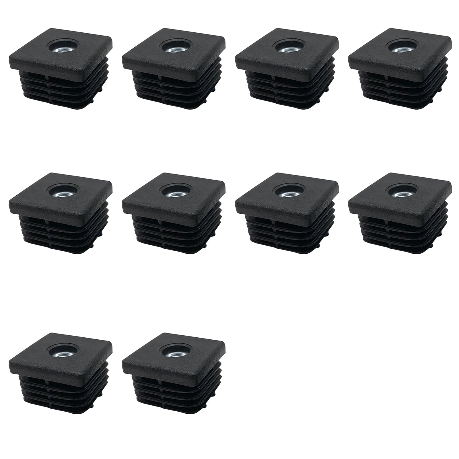 10PCS Black Plastic End Caps M8 Thread Nut Pipe Plugs Square Tubes Inserts Furniture Leg Plug for Pipe Tables Chairs Desks Beds, 40mm x 40mm