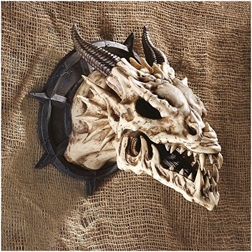 Dungeon Chained Skeletal Dragon Protruding Skull Wall Sculpture Figurine Decor