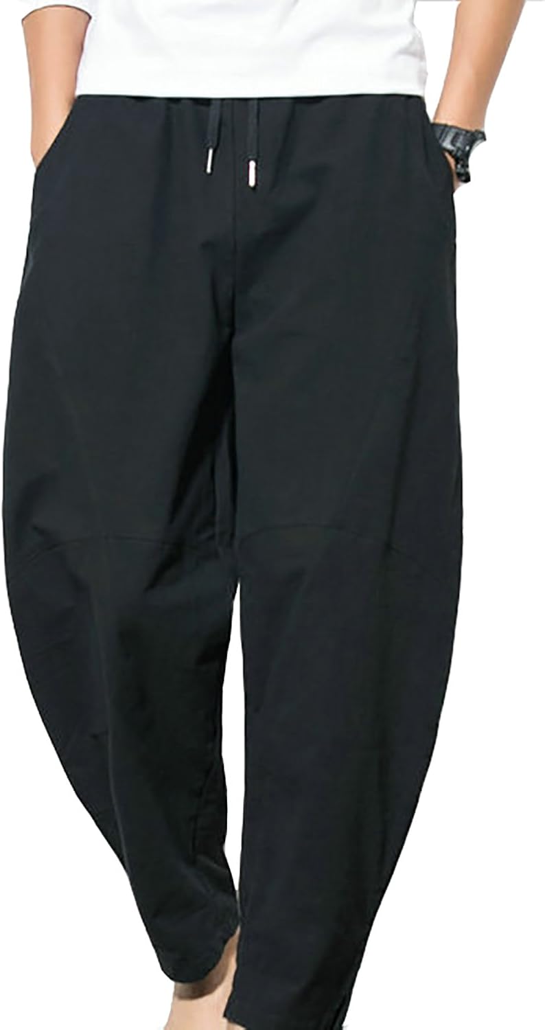 Men Loose Casual Baggy Harem Pants Summer Wide Leg Trousers with