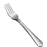 E-far Stainless Steel Hammered Dinner Forks Set of 12, 7.9 Inch | Flatware Forks Use for Home Kitchen Restaurant, Round Edge &amp; Mirror Polished, Dishwasher Safe