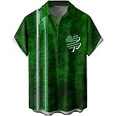 QIVICIMA Mens 2026 St Patricks Day Shirts Short Sleeve Clover Button Down Shirt Green Shamrock Casual Shirts Tops