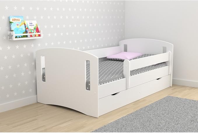 Classic 2 - Cama infantil con barrera y cajones de almacenamiento (80 x