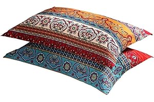Boho Pillow Cases Set of 2 Piece King Colorful Bohemian Striped Pillowshams 100% Cotton Brushed Pillow Covers Pillow Protecto