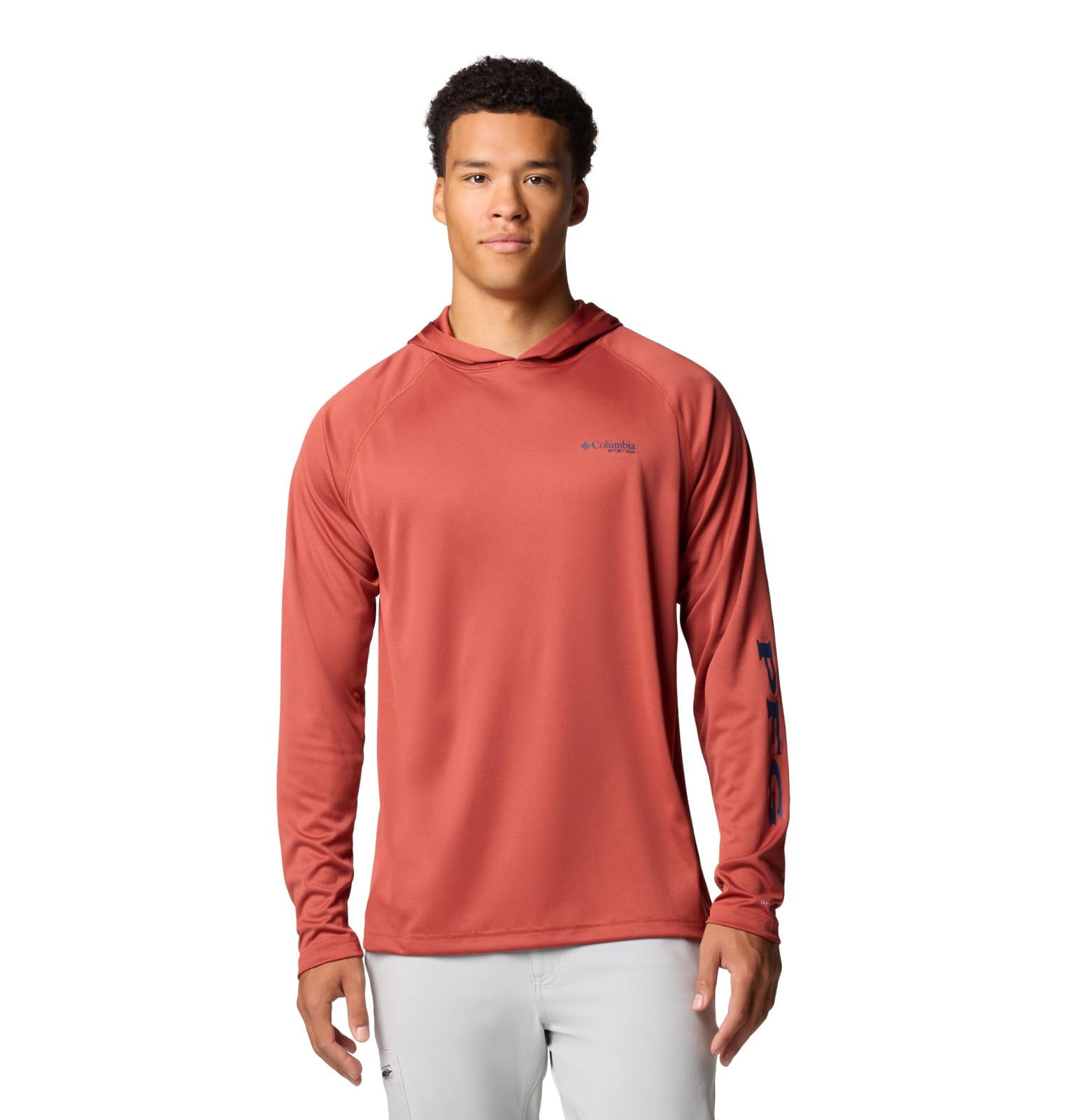 Columbia Mens PFG Terminal Tackle Long Sleeve Fishing Hoodie, Dusty Crimson/Nocturnal Logo, 5X