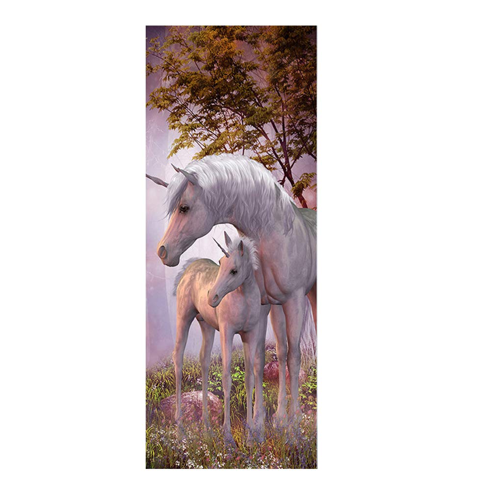 3D Fancy Unicorn Animal Door Sticker for Home Renew Waterproof Removable Living Room Bedroom Bathroom Decal 77cm x 200cm
