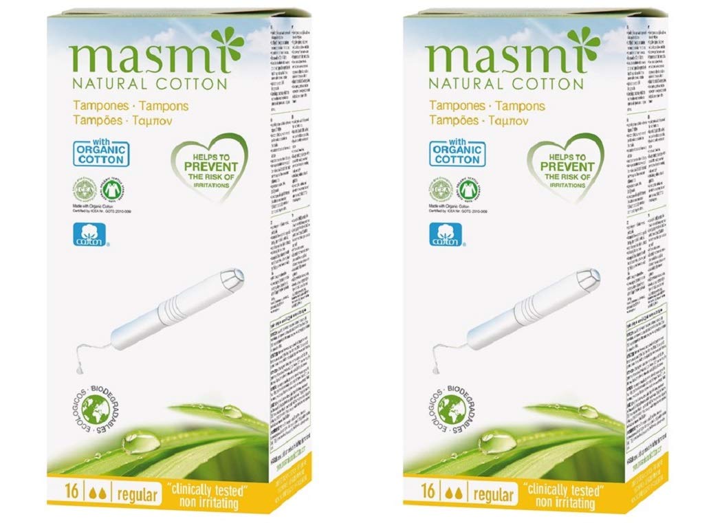 Masmi Regular Applicator Tampons Organic Cotton, Plastic Free, 100% Biodegradable, Perfume, Hypoallergenic, Chlorine and Dioxin Free (Twin Pack)