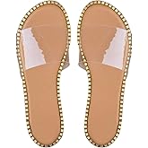GORGLITTER Women's Metallic Clear Sandals Dressy Summer Transparent Open Toe Slip On Slides Vacation Beach Flats Sandal