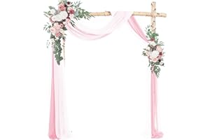 Mtgluk Wedding Arch Draping Fabric, 30" x 240" Large Size Sheer Chiffon Drapes Arbor Drapery for Engagement Ceremony Birthday Party Stair Bow Major Festivals Decorations 2 Panel (Pink+White)