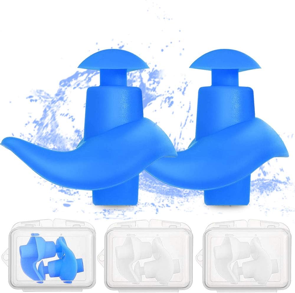 Swimming Earplugs 4 Pairs - Waterproof Reusable Silicone Swimming Ear Plugs for Swimming Showering Bathing Surfing Snorkeling and Other Water Sports: Health & Personal Care