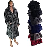 Ross Michaels Mens Robe Hooded Wrap Style - Mid Length Plush Fleece Bathrobe