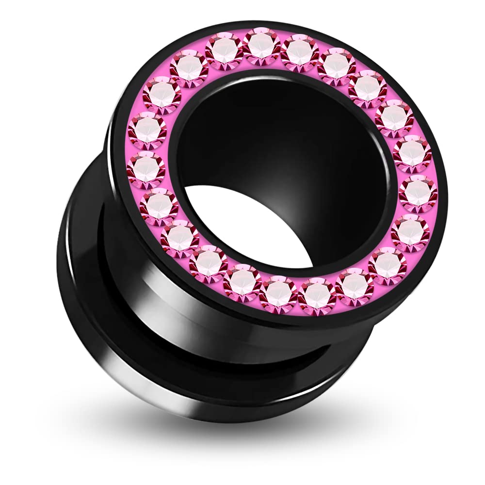AZARIO LONDON 1 Piece of 8mm Multi Pink Crystal Stone on Black UV Acrylic Flesh Tunnel - UV Ear Plug- Plug and Tunnel
