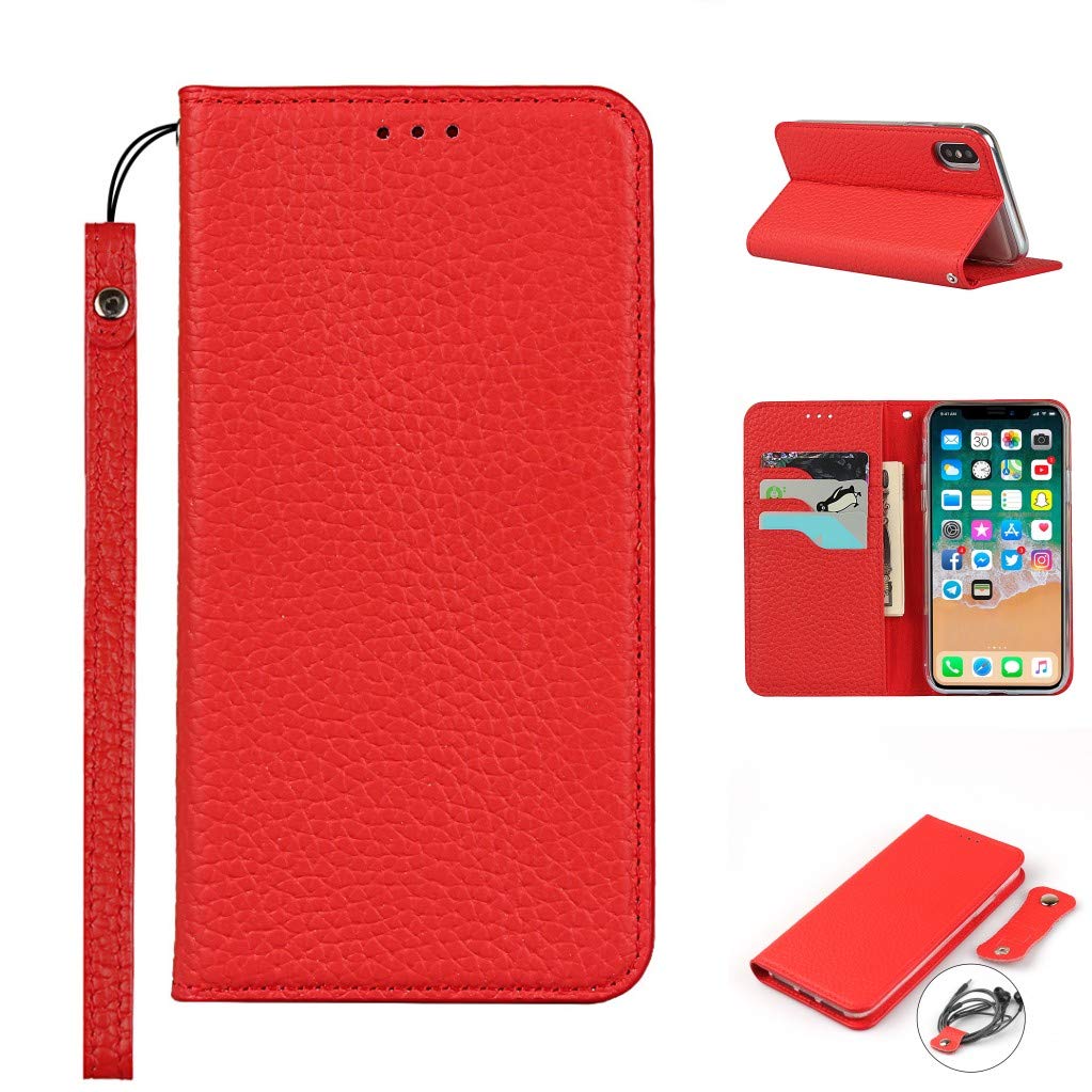 Copmob iPhone X Case,iPhone XS Case,Genuine Leather Flip Wallet Case,[3 Card Holders][Magnetic][RFID-Blocking],Protective Phone Case Cover for iPhone X/XS - Red — image 1