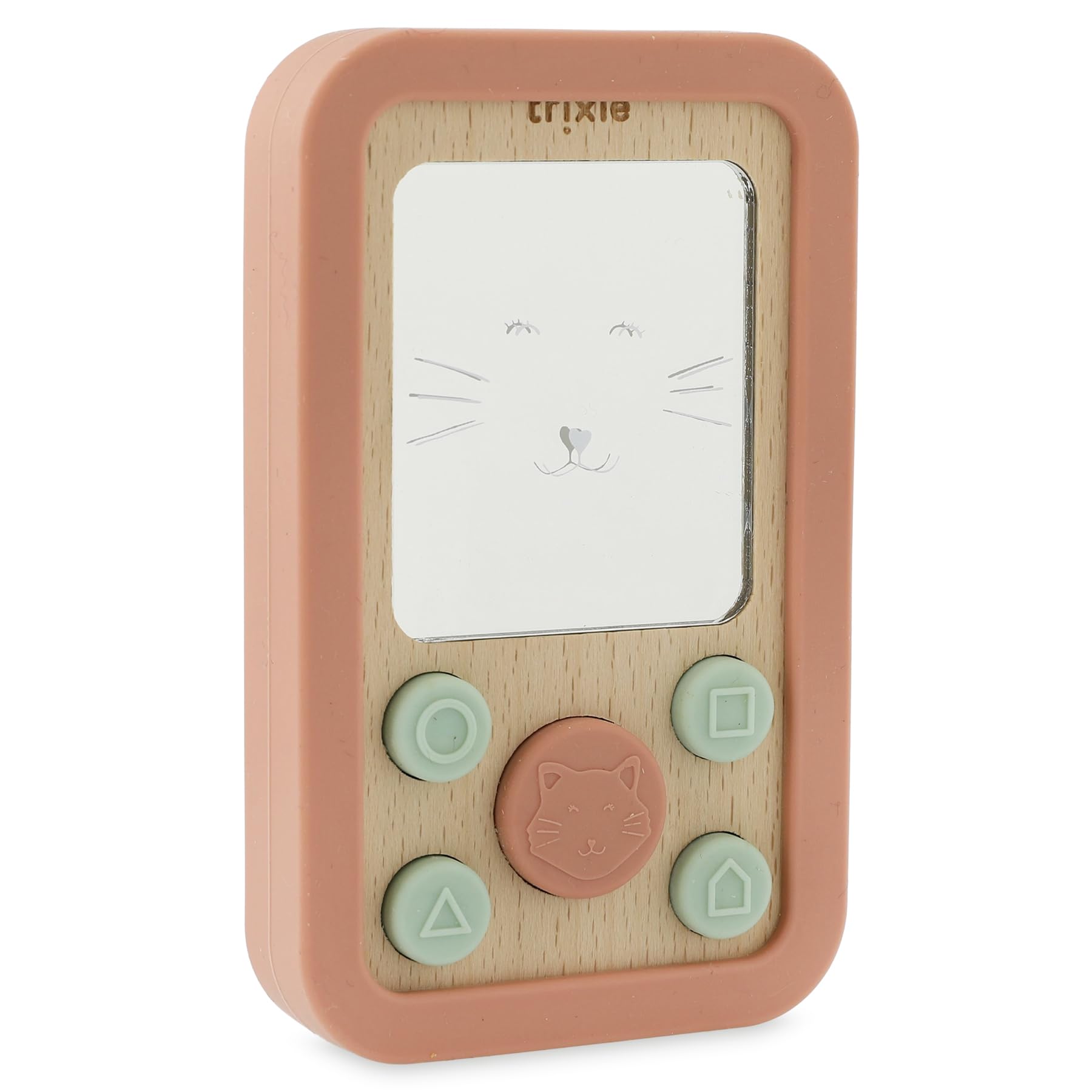 Trixie Wooden Silicone Baby Phone - Mrs. Cat | Soft & Durable Pretend Play Toy | Safe Silicone & Natural Wood | Sensory Toy for Babies & Toddlers | Eco-Friendly Design