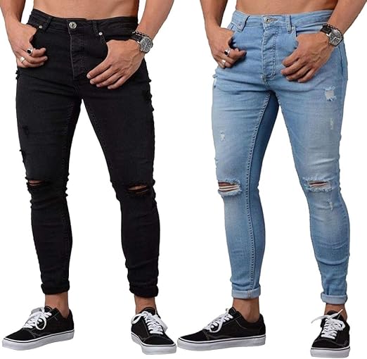 Jeans ajustados para hombre elástico y ajustado, rasgados envejecidos, pantalones de Mezclilla Deshilachados Desgarrados