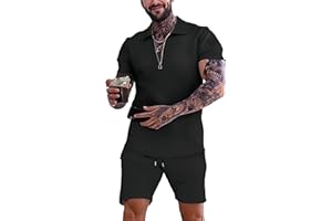 JVIIRTV Men's Short Sets Outfits 2 Piece Fashion Summer Clothing Men 1/4 Zip Golf Polo Shirt Men's Casual Sportswear