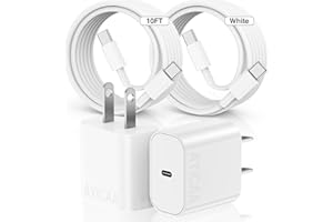 AYicaa for iPhone 15 Charger Fast Charging 10FT USB C Charger Block for iPhone 15 Pro Max Charging Cable 2Pack Long USB C to USB C Charger Cord for iPhone 15 Pro/ 15 Plus/iPad Pro/Mini/Air (20W White)