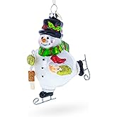 Ice Skating Snowman with Birdhouse Glass Christmas Ornament